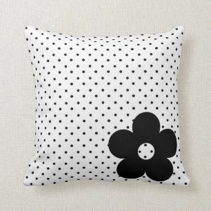 Polka Dot Party Flower in Black and White Cushion