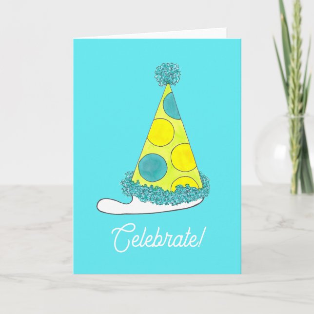 Polka Dot Party Hat Celebrate Birthday New Year's  Holiday Card (Front)
