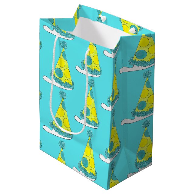 Polka Dot Party Hat Happy Birthday Celebration Medium Gift Bag (Front Angled)