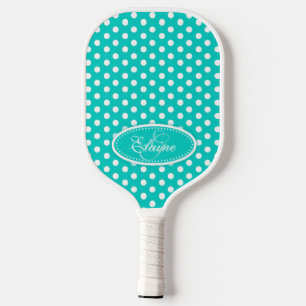 Polka dot pattern aqua name inital  pickleball paddle
