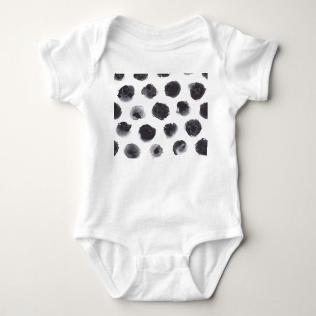 Polka dot pattern: black, grey. baby bodysuit (Front)