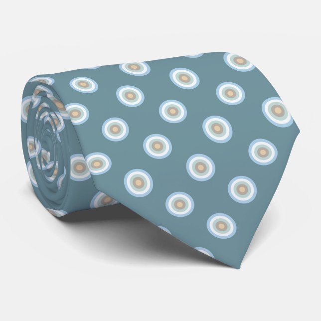 Polka Dot Pattern -Blue Brown Sand Beige Turquoise Tie (Rolled)