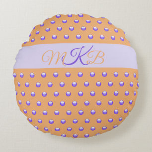Polka Dot Pattern Blue Peach Spot Monogram Nursery Round Cushion