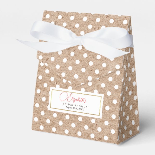 Polka Dot Pattern Kraft Bridal Shower Favour Boxes (Front Side)