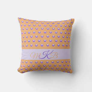 Polka Dot Pattern Modern Blue Peach Spots Monogram Cushion