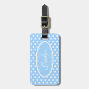 Polka dot pattern named blue luggage tag