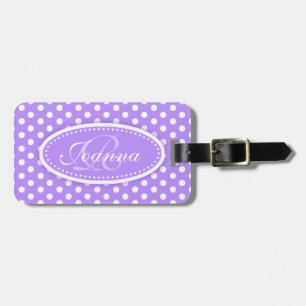 Polka dot pattern named purple luggage tag