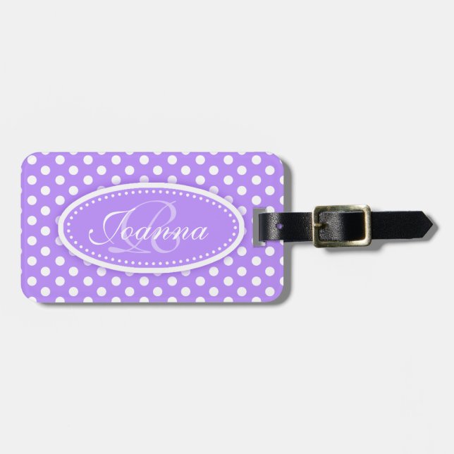 Polka dot pattern named  purple luggage tag (Front Horizontal)