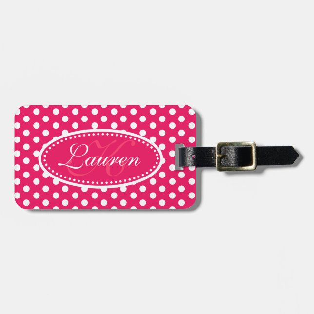 Polka dot pattern named red luggage tag (Front Horizontal)