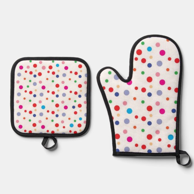 Polka dot pattern oven mitt & pot holder set (Front)