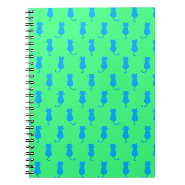 Polka Dot Pattern Pop Art Cat In Blue and Lime Notebook (Front)