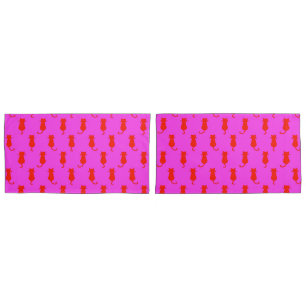 Polka Dot Pattern Pop Art Cat In Red and Hot Pink. Pillowcase