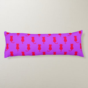 Polka Dot Pattern Pop Art Cat In Red and Lİlac Body Cushion