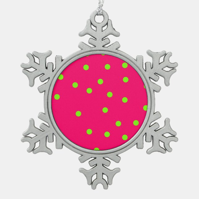 Polka Dot Pattern Snowflake Pewter Christmas Ornament (Front)