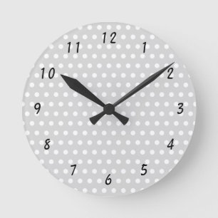 Polka Dot Pattern White and Pale Grey with Numbers Round Clock