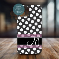 Polka Dot Pattern with Monogram - Pink and Black