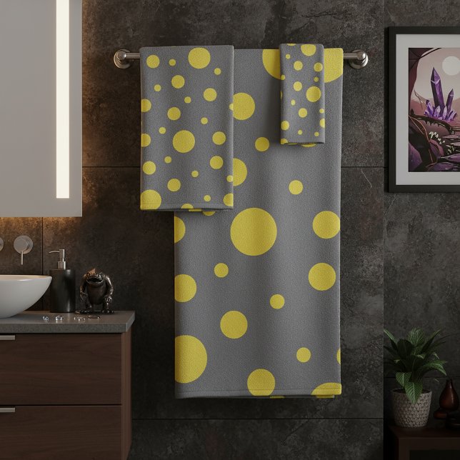 Polka Dot Pattern Yellow Gray Bath Towel Set (Polka Dot Pattern Yellow Gray Bath Towel Set
)