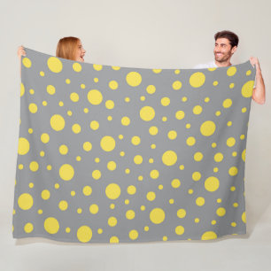 Polka Dot Pattern Yellow Grey Fleece Blanket