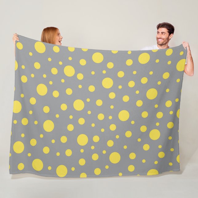 Polka Dot Pattern Yellow Grey Fleece Blanket (In Situ)