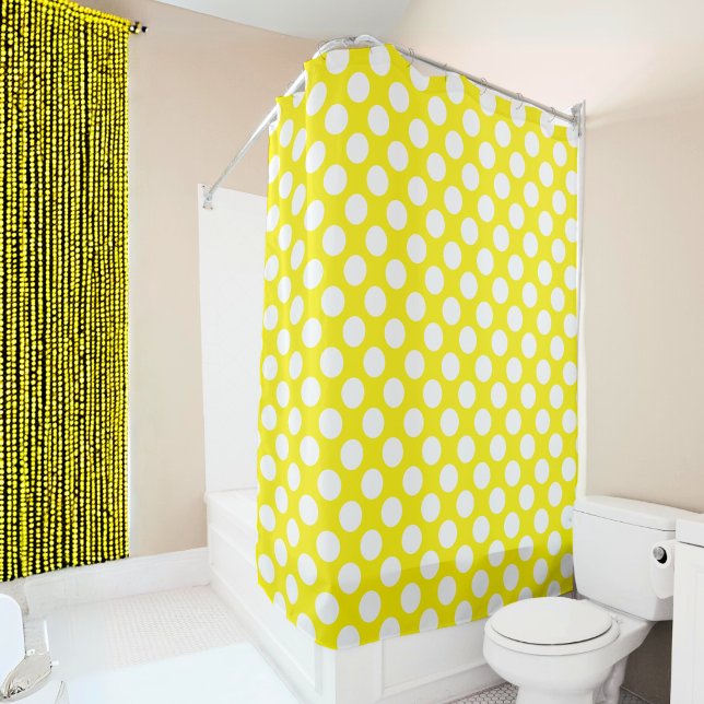 Polka Dot Pattern yellow Large white dots Shower Curtain (Creator Uploaded)