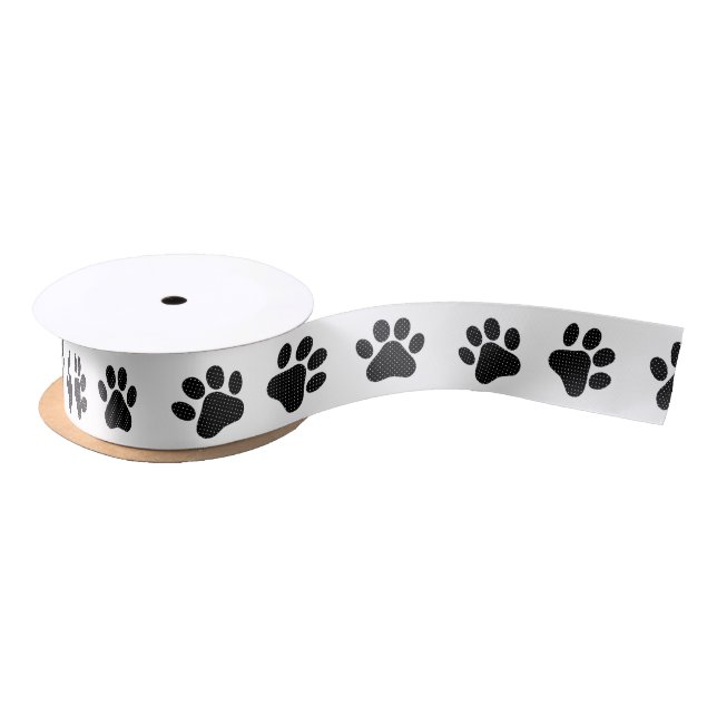 Polka Dot Paw Prints  Satin Ribbon (Spool)