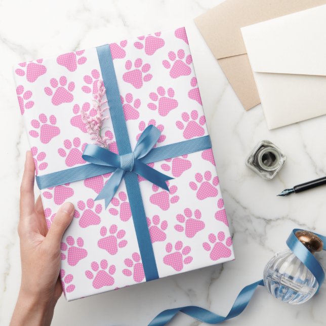 Polka Dot Paw Prints Wrapping Paper (Gifting)