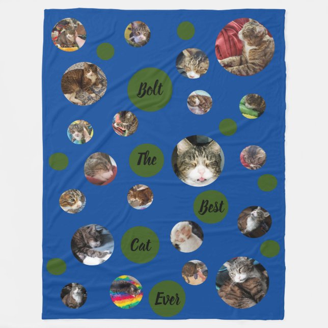 Polka Dot Pet Photo Keepsake Blue Fleece Blanket (Front)