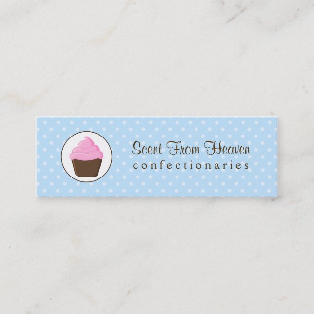 Polka Dot Pink and Brown Cupcake Mini Business Card (Front)