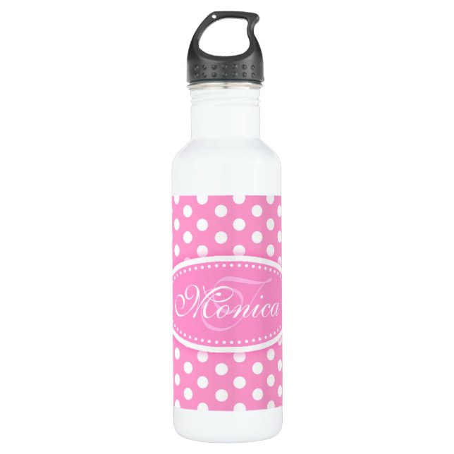 Polka dot pink and white drinks bottle (Front)