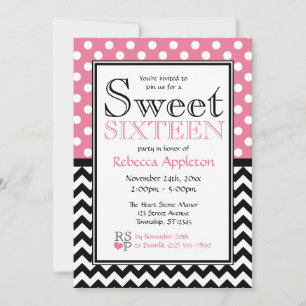 Polka Dot Pink & Chevron Sweet Sixteen Invitations