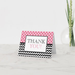 Polka Dot Pink & Chevron Thank You Card