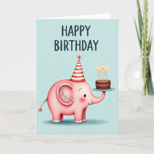 Polka Dot Pink Elephant Cake Card