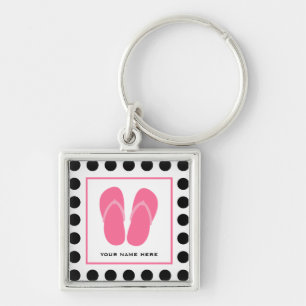 Polka Dot & Pink Flip Flops Key Ring