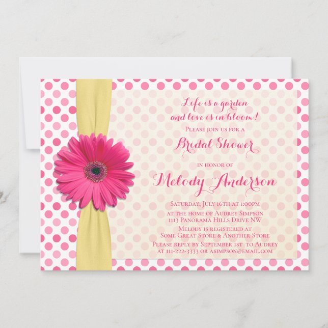 Polka Dot Pink Gerber Bridal Shower Invitation (Front)