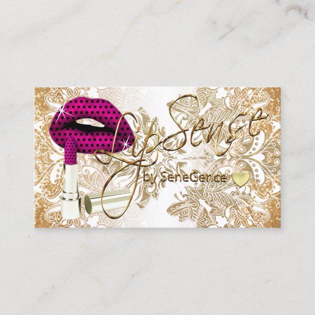 Polka Dot Pink Lips and Gold Business Card (Front)