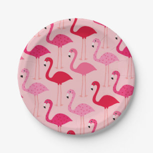 Polka Dot Pink Painted Flamingo Pattern Paper Plate