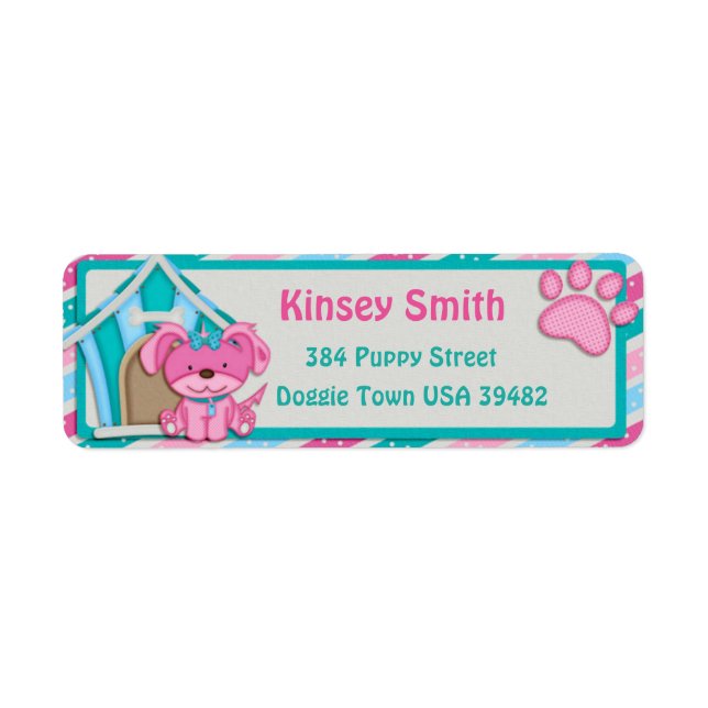 Polka Dot Pink Puppy Return Address Label (Front)