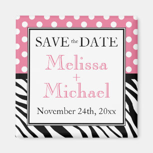 Polka Dot Pink Zebra Print Save the Date Magnet
