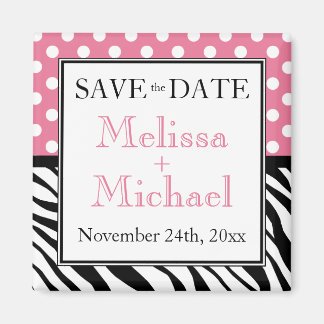 Polka Dot Pink Zebra Print Save the Date Magnet