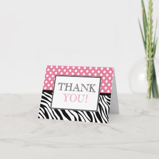 Polka Dot Pink & Zebra Print Thank You Card