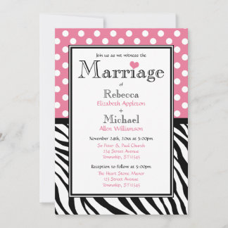 Polka Dot Pink & Zebra Print Wedding Invitations