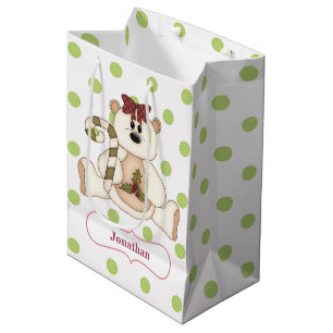 Polka Dot Polar Bear Personalised Christmas Medium Gift Bag