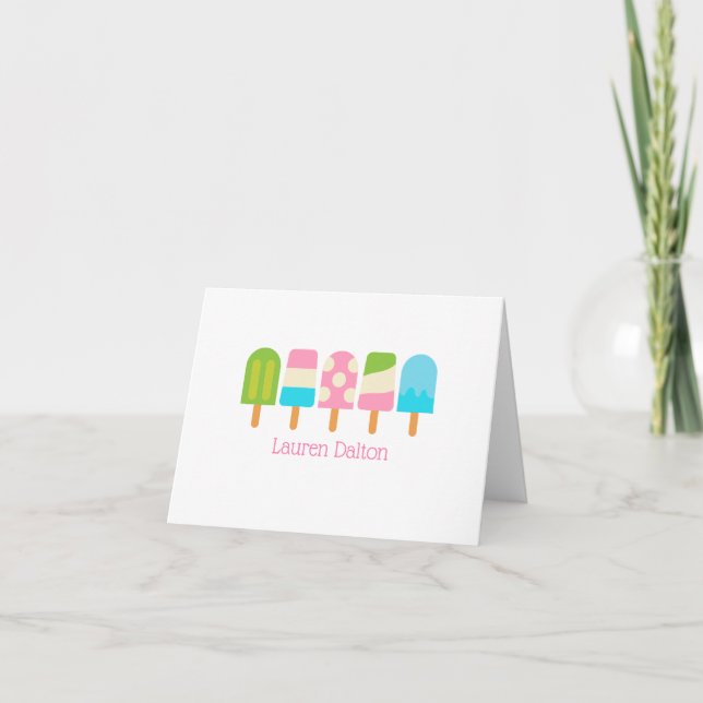 Polka Dot Popsicle Personalized Folded Note Cards (Front)