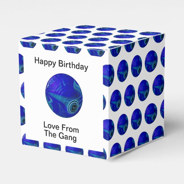 Polka Dot Precision: The Blue Lawn Bowl Favour Box (Front Side)