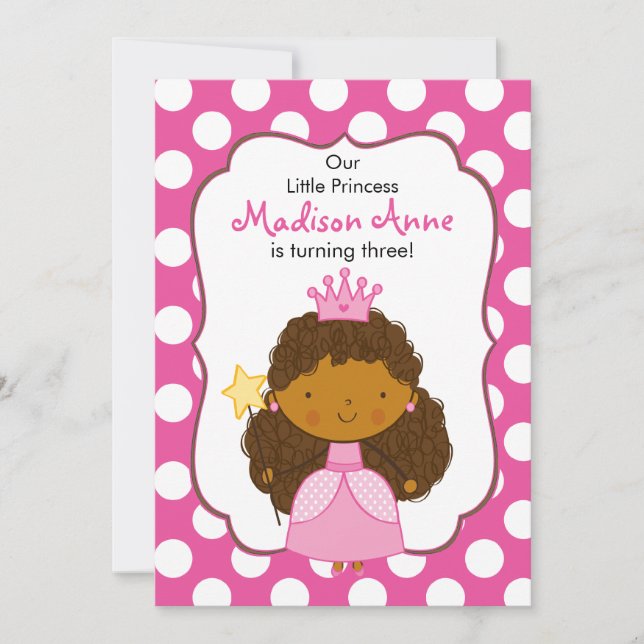 Polka Dot Princess Invitation African American (Front)