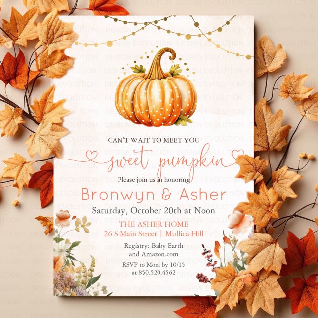 Polka Dot Pumpkin Floral Baby Shower Invitation (Creator Uploaded)