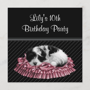 Polka Dot Puppy Girl's 10th Birthday Party Invitation