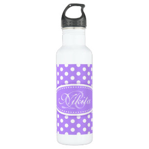 Polka dot purple and white drinks bottle