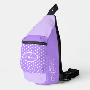 Polka dot purple and white personalised  sling bag