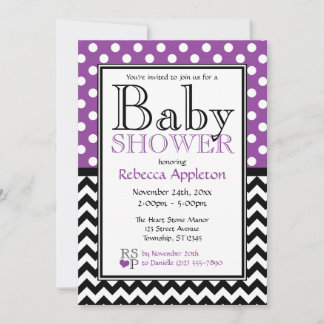 Polka Dot Purple & Chevron Baby Shower Invitation